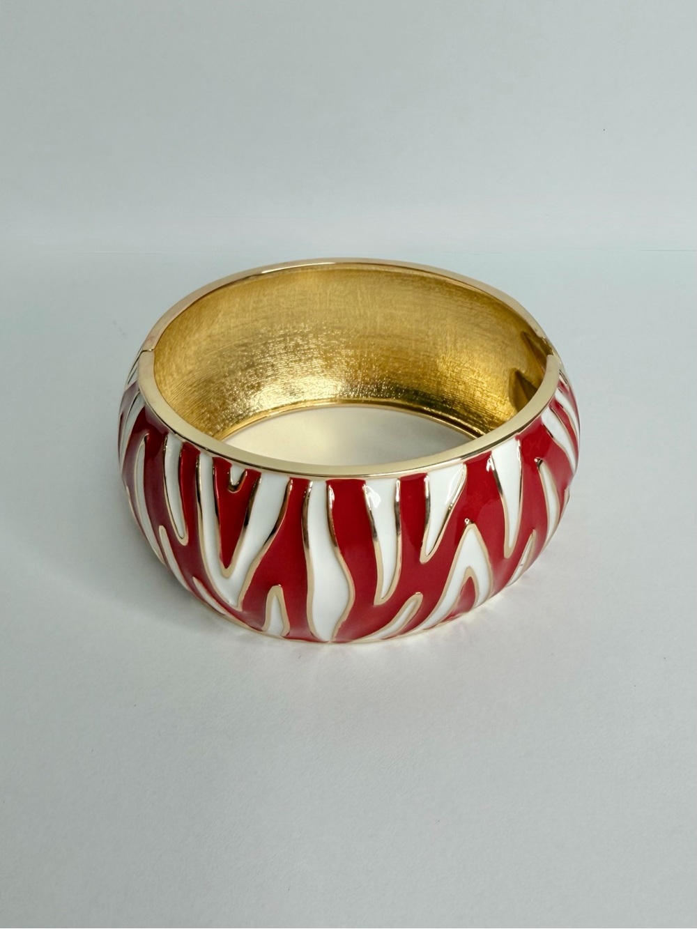Zebra Print Red & White Enamel Bangle Bracelet